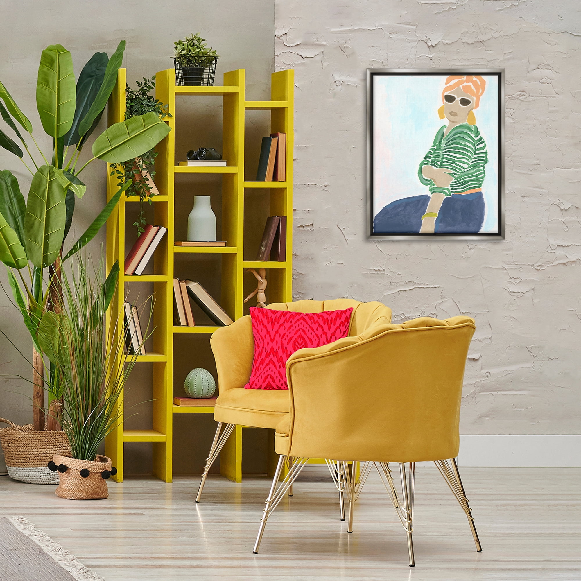 Stupell Industries Beachy Stylish Woman People Painting Gray Floater Framed Canvas Art Print Wall Art, 17 x 21