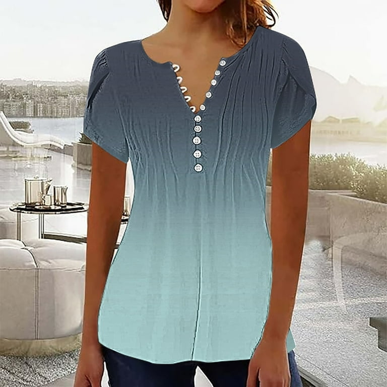 Delayuji Short Sleeve Womens Tops 2025 Spring Neck Casual