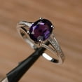 thumbnail image 2 of natural amethyst ring engagement wedding ring oval cut solid sterling silver ring birthstone purple gemstone ring, 2 of 4