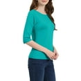 thumbnail image 4 of INSPIRE CHIC T-Shirt Classique pour Femme à Manches au Coude, Encolure Bateau, Coupe Ajustée, TP Turquoise, 4 of 8