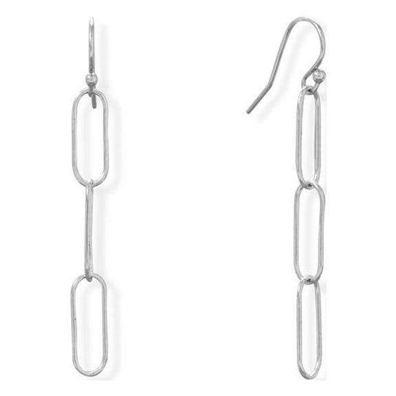 Precious Stars Rhodium Plated Sterling Silver Dangling Paper Clip Earrings