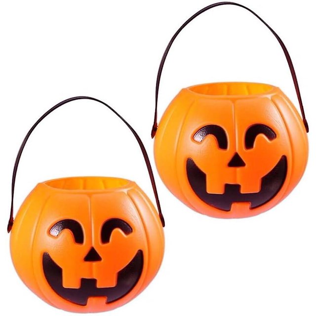 Halloween Pumpkin Bucket 2 Pieces Halloween Party Gifts Pumpkin Candy Bucket Holder for Kids (17cm/6.69inch)