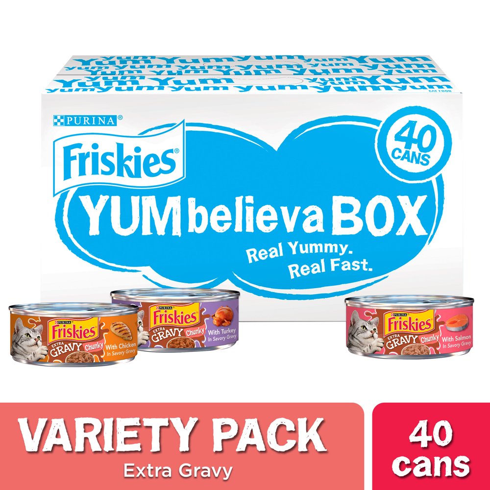 (40 Pack) Friskies Gravy Wet Cat Food Variety Pack, YUMbelievaBOX YUM