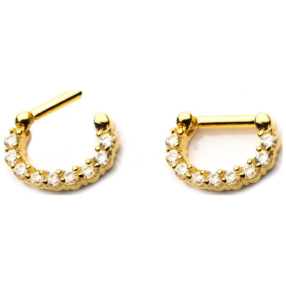 Septum Clicker Gold Plated Prong Set Clear Jewel Ring Size 14G 16 Gauge 10MM