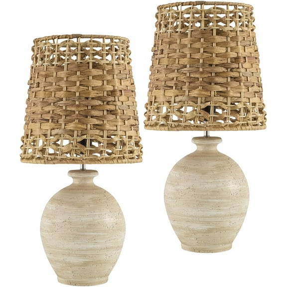 Livabliss Sarina Traditional Accent Table Lamp, 19-inch, Light Gray with Brown Shade (Set of 2)