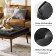thumbnail image 4 of 37" Wide Genuine Leather Coffee Table Modern Square Ottoman Wooden Legs Home Living Room Black, 4 of 7