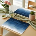 thumbnail image 6 of Navy Blue Ombre Placemats for Dinning Table Set of 4, Modern Moire Wave Gradient Burlap Kitchen Place Mats Waterproof Cloth Table Mats, Indoor Outdoor Placemats Easy Clean Dinner Decor, 6 of 8