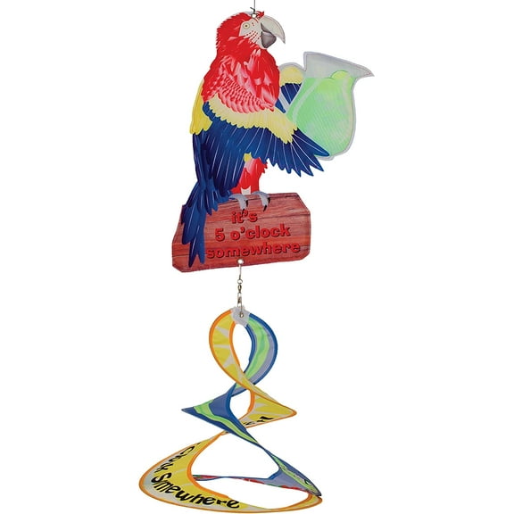 In the Breeze 4808 — 5 O'Clock Parrot Theme Duet, Hanging Wind Spinner, Happy Hour Decoration