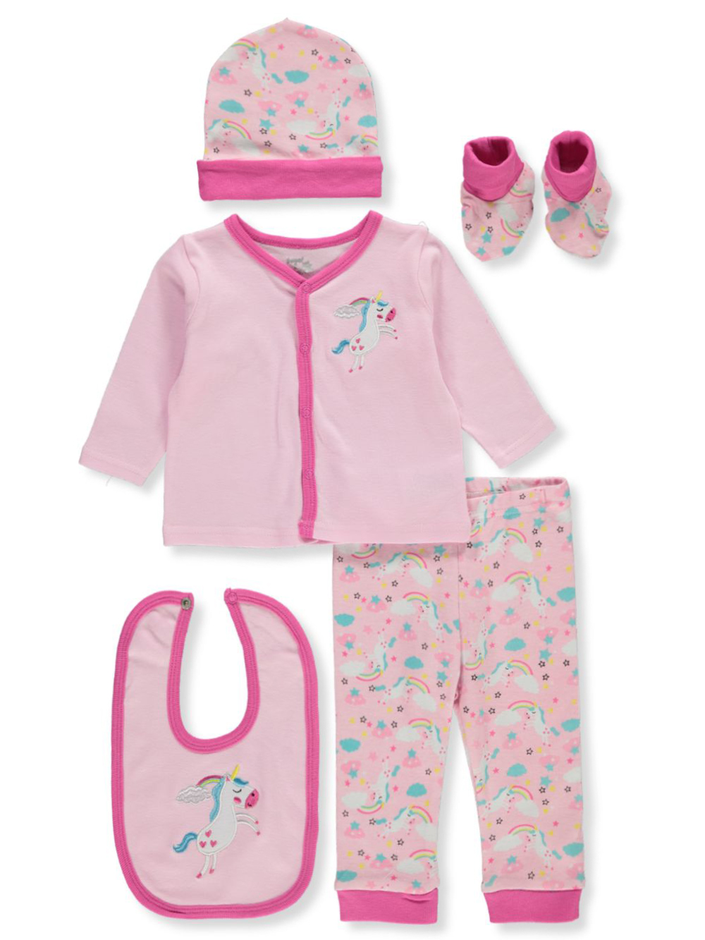 Sweet & Soft Baby Girls' 5Piece Unicorn Layette Set pink/multi, 3