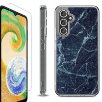OneToughShield ® Compatible with Samsung Galaxy A15 5G, Shockproof Bumper Phone Case, with Tempered Glass Screen Protector - Marble / Blue