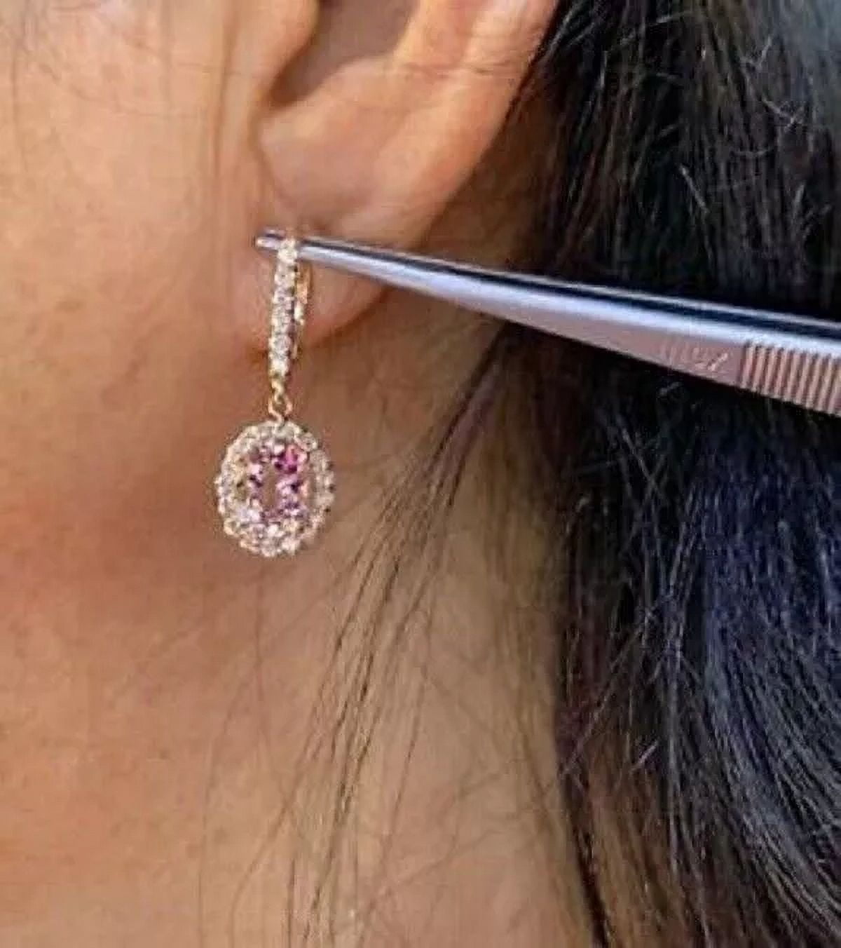 14K Rose Gold Plated 4TCW Oval Cut Morganite Lever back Halo Drop Dangle Earrings For Women's