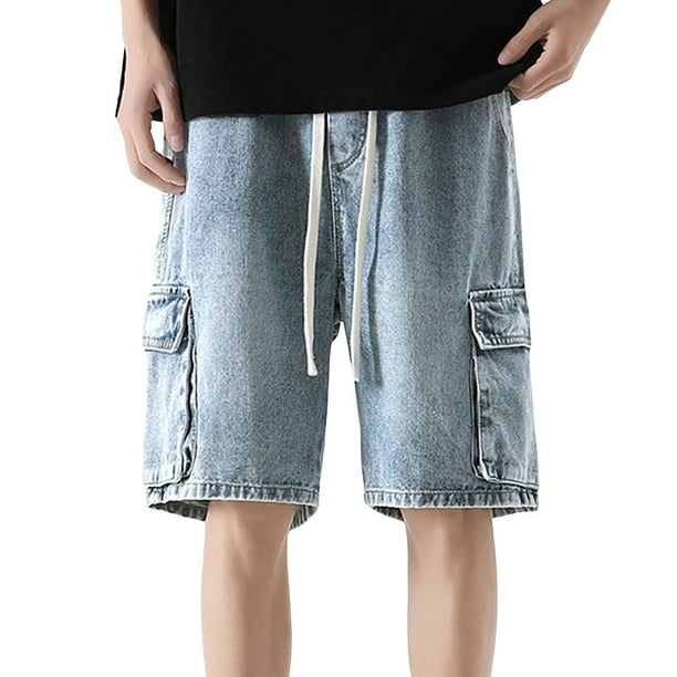 Pantalones cortos vaqueros holgados para hombre de Cagnkofi, estilo informal, estilo bermudas, holgados y rectos.