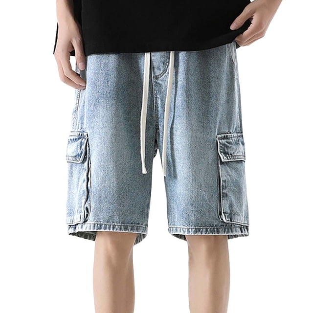 Pantalones cortos vaqueros holgados para hombre de Cagnkofi, estilo informal, estilo bermudas, holgados y rectos.