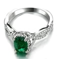 thumbnail image 2 of Infinity Design 2 Carat Green Emerald 8x6mm Oval Cut And Moissanite Diamond Curved Engagement Ring in 10k White Gold, 2 of 4