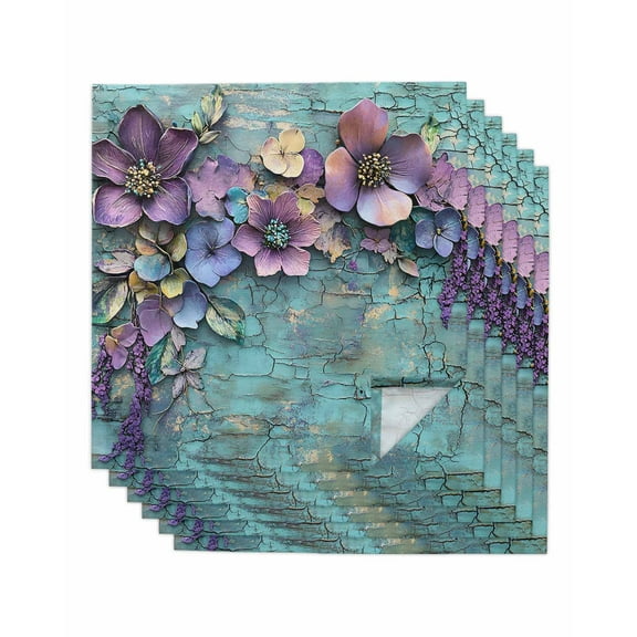 nqOlkjepod Spring Purple Flower Cloth Napkins Set of 6 Reusable Dinner Napkins, Retro Wall Seamless Garden Pastoral Cocktail Napkin Washable Table Napkins for Wedding/Party/Baby Shower 20"x20"