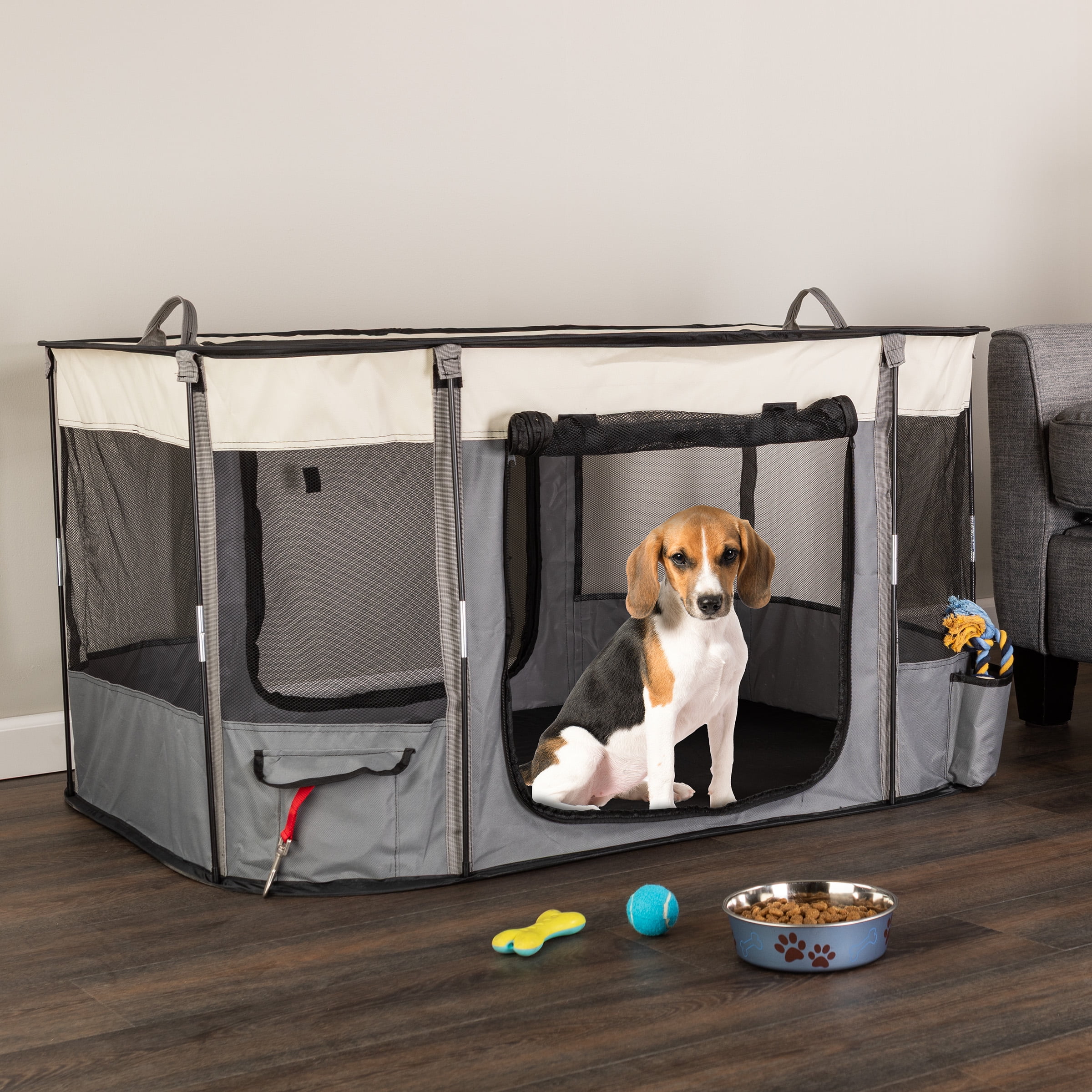 PETMAKER 43x34x23in Dog Playpen with Mesh Windows and Zippered Doors (Gray)