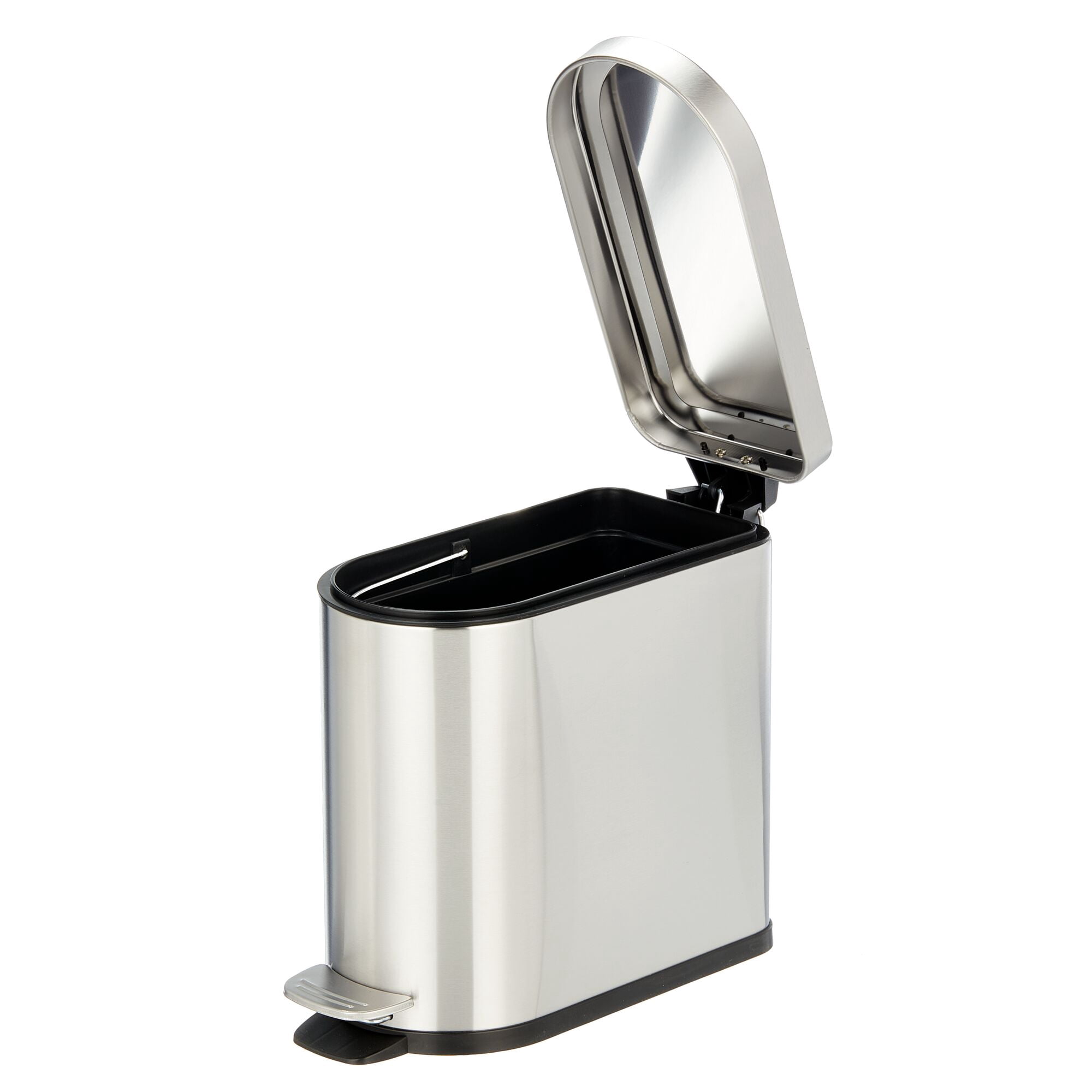 mDesign  1.3 Gallon Bathroom D-Shape Metal Step Trash Can, Brushed/Chrome