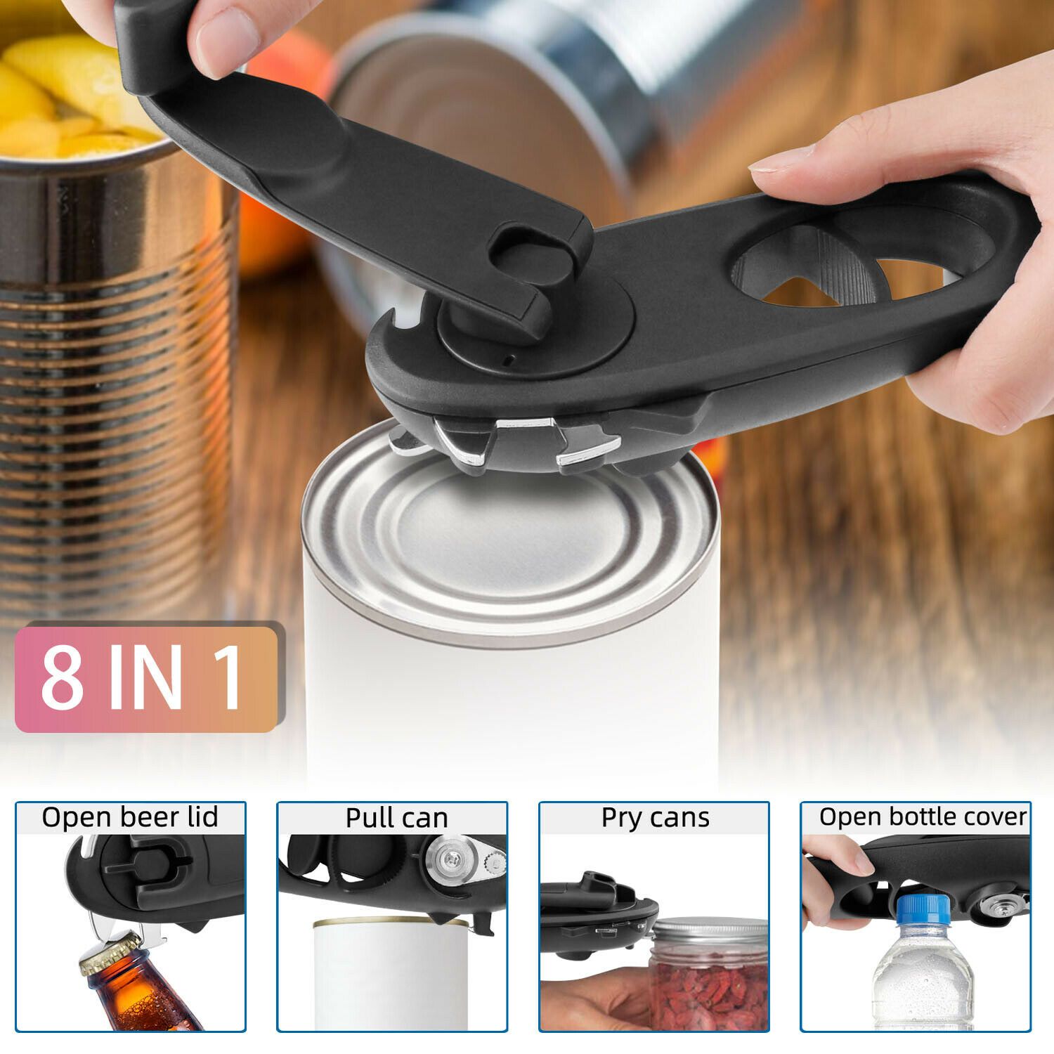 8in1 Can Lid Opener Safety Manual Opener Smooth Edge Household Kitchen