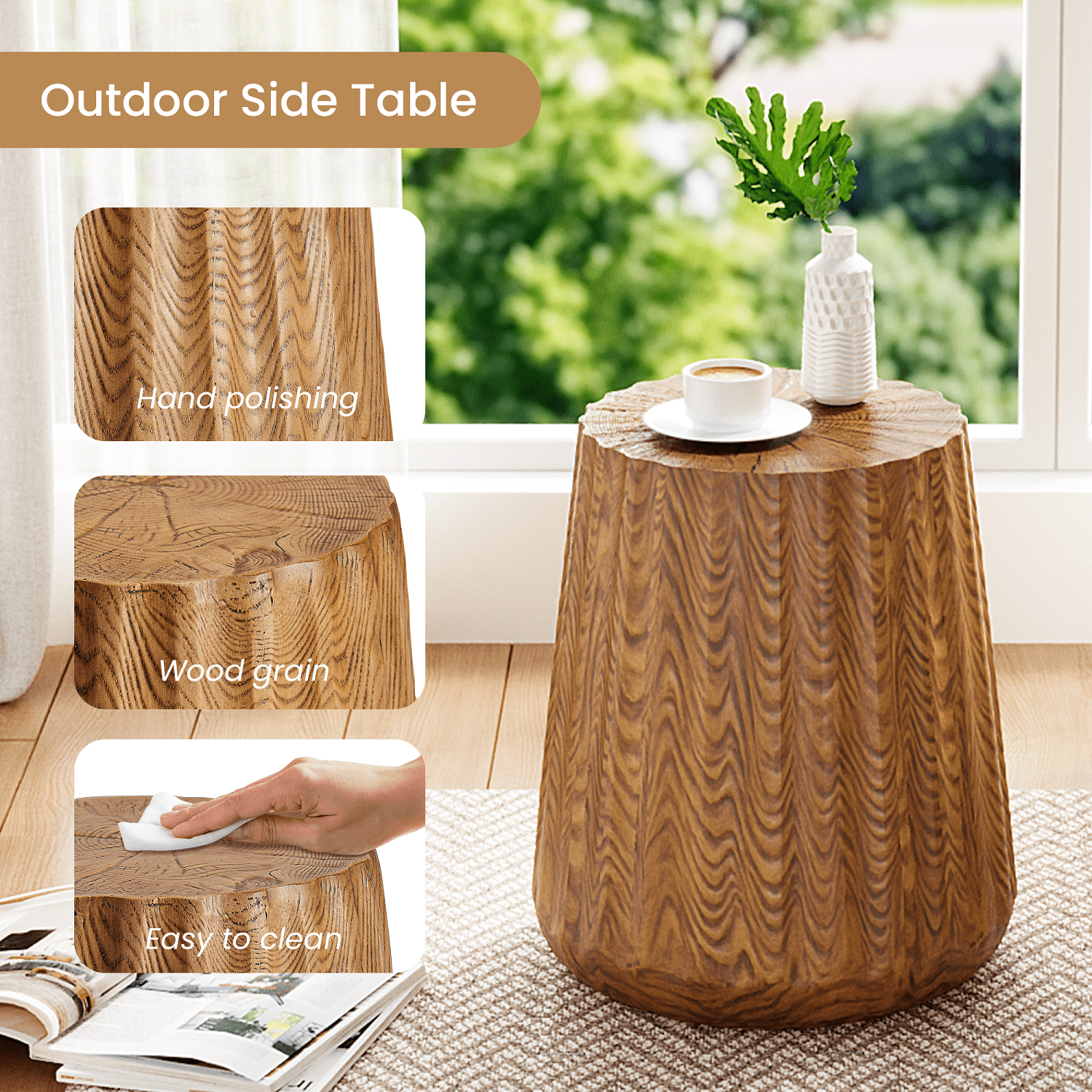 VENTOPYR 14'' Outdoor Side Table,MgO Stump Accent Table​​