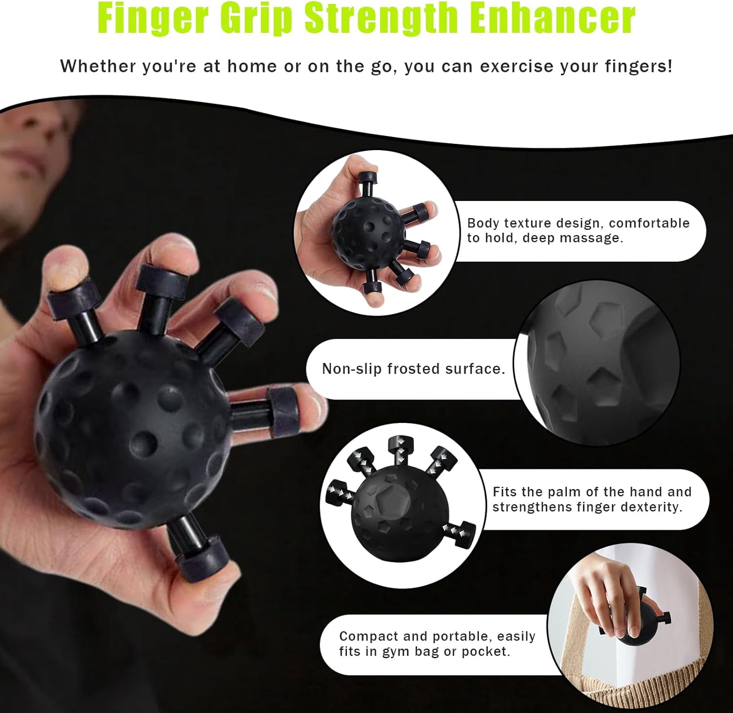CATPAN 2 Pack Finger Grip Strengthener, Finger Strengthener, Finger Strength Trainer, Adjustable Hand Grip Strengthener, Grip Strength Trainer Ball