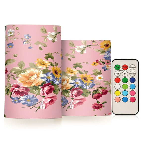 ALAZA Retro Flowers 2 PCs LED Flickering Flameless Candles with Remote Timer Battery Operated Candle