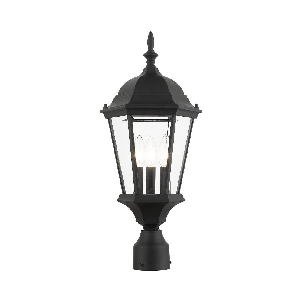Livex Lighting Hamilton 3-Light Beveled Metal Outdoor Post Top Lantern in Black