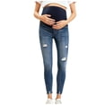 thumbnail image 2 of BRGZLK Maternity Jeans Pants Summer Trendy High Waist Belly Support Slim Stretch Pregnancy Casual Fitted Slimming Distressed Denim Pants Dark Blue L, 2 of 7