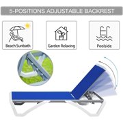 Domi Patio Chaise Lounge Chair Set of 3,Outdoor Aluminum Polypropylene Sunbathing Chair with Adjustable Backrest,Side Table,for Beach,Yard,Balcony,Poolside(2 Blue Chairs W/Table)