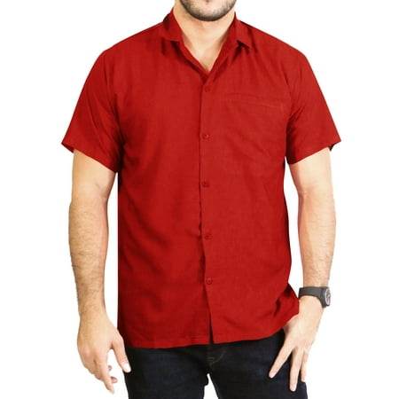 Mens Hawaiian Camp Shirt - Hawaiian Shirt Mens Beach Aloha Camp Party Holiday Button Down Pocket Plain Solid Rayon A