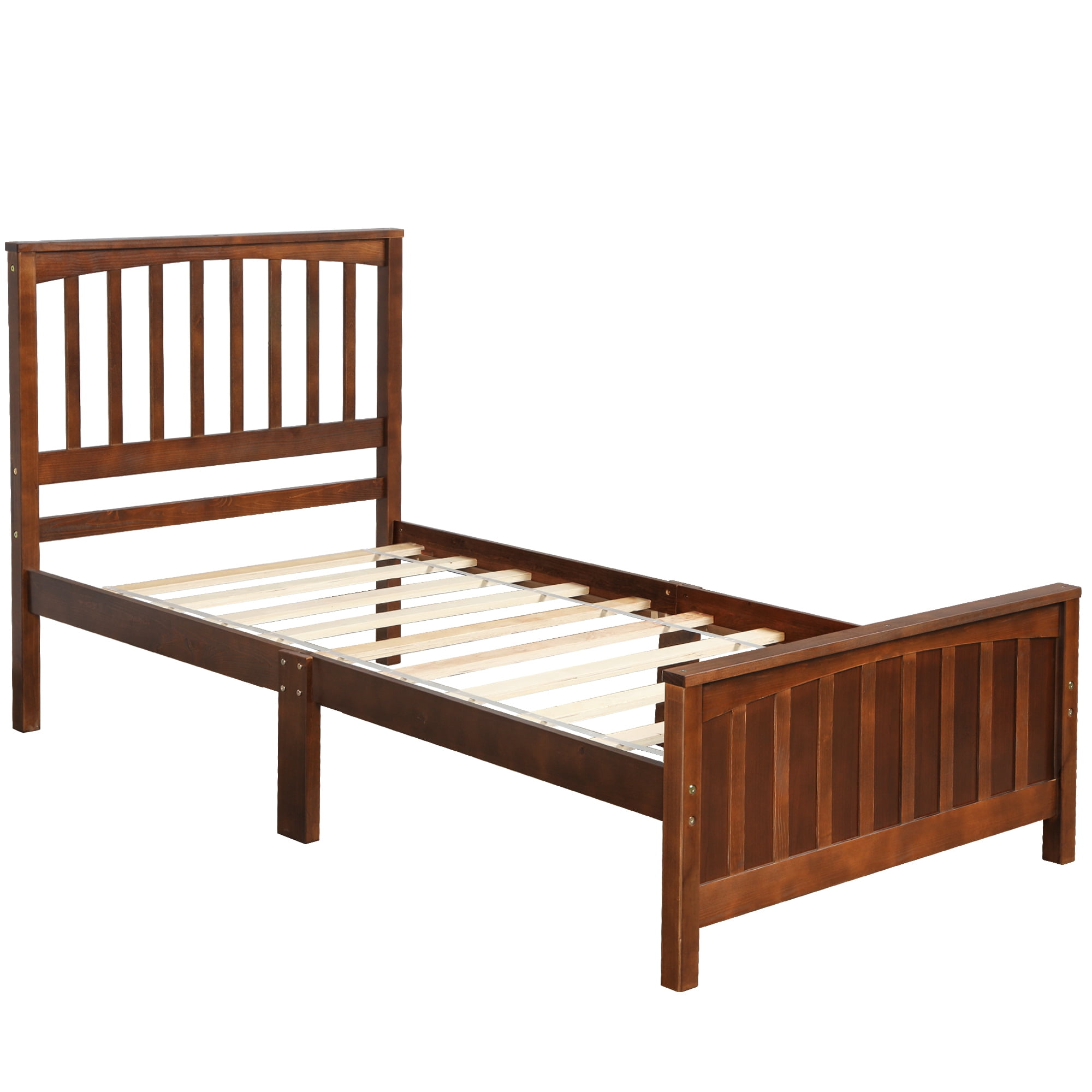 Kepooman Twin Size Classic Bedroom Wooden Bed Frame Platform with Headboard & Footboard, Walnut Kepooman Twin Size Classic Bedroom Wooden Bed Frame Platform with Headboard & Footboard, Walnut