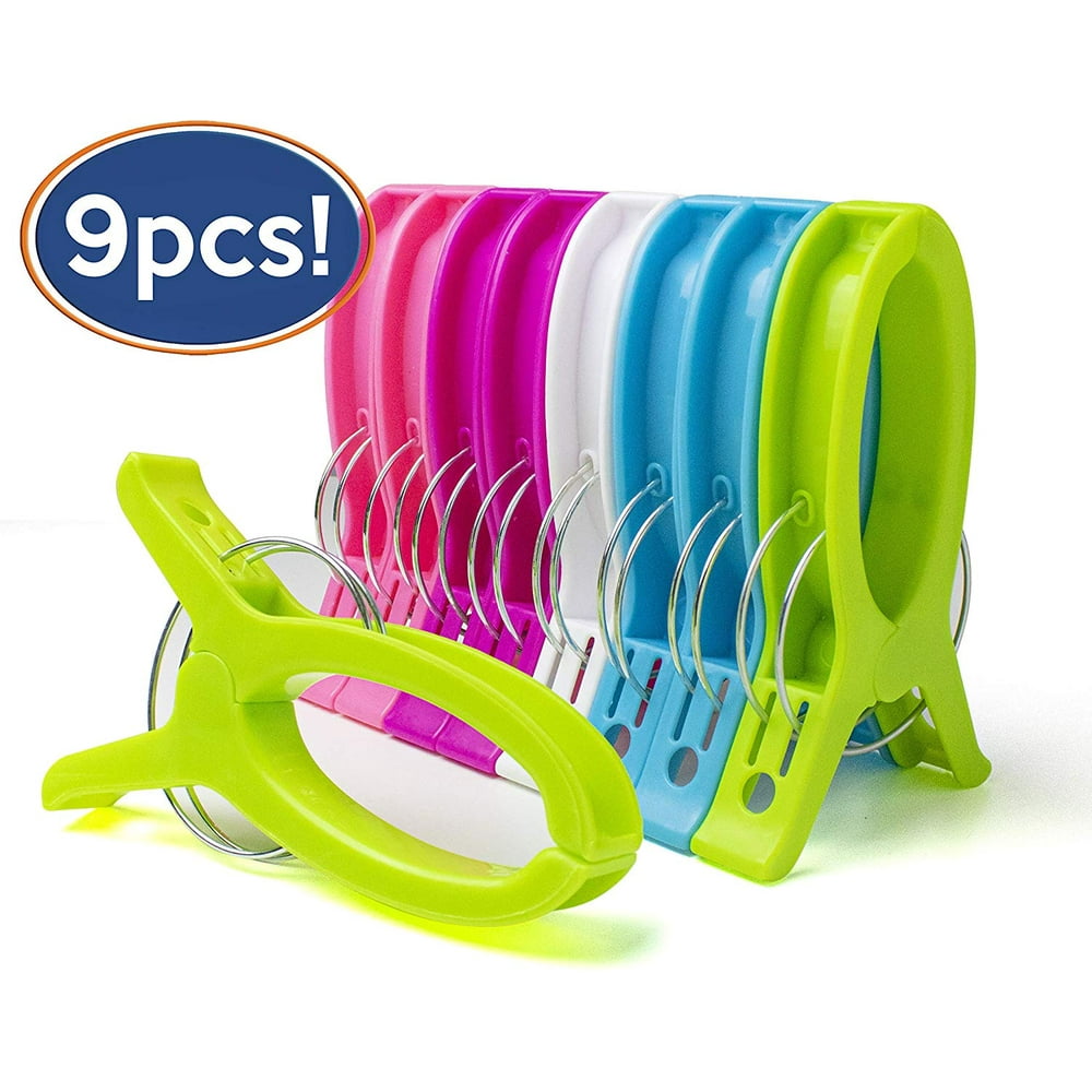 Bastex 9 Pack Jumbo Beach Towel Clips. Bright Colors ...