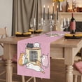 thumbnail image 2 of Pink Cute Cat Table Runner, Cartoon Funny Heater Cats Washable Cotton Linen Table Runners 72 Inches Long, Dresser Scarf Runner for Dining/Coffee/Kitchen/TV Stands/Cabinets 13''x72'', 2 of 9