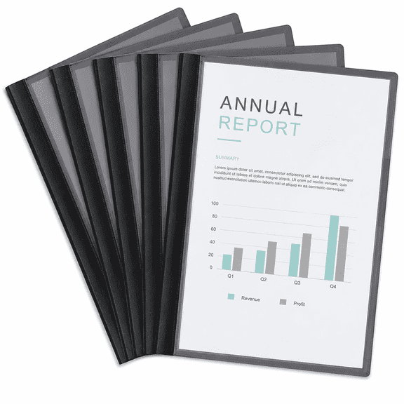 Clear Front Report Covers with 3-Prong Fasteners, 5 Pack, 100-Sheet Capacity, Letter Size Presentation Folders with Black Back