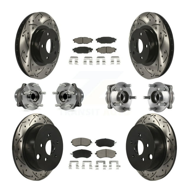Transit Auto Front Rear Hub Bearings Assembly Coated Disc Brake Rotors and Ceramic Pads Kit (10Pc) for Car Subaru Impreza - Left Right Side (Driver Passenger) KBB-119923