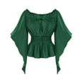 thumbnail image 2 of ABATAB Women Renaissance Shirts Medieval off Shoulder Long Bell Sleeve Tops Trendy Smocked Waist Drawstring Pullover Blouses(Medium,Green), 2 of 6