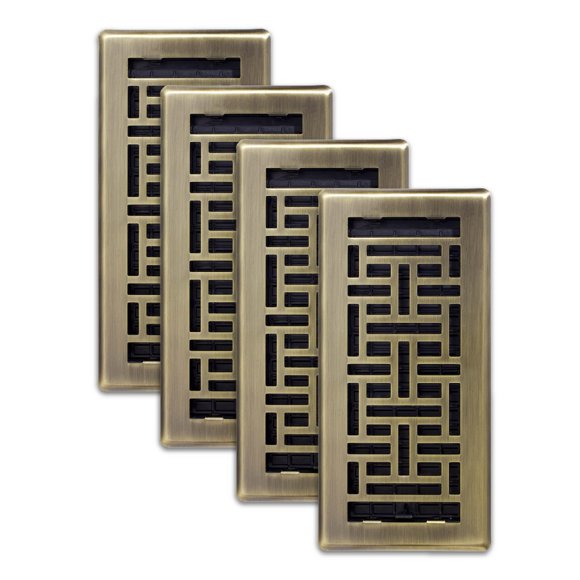 Rejillas decorativas Floor Register AJH410-A Oriental de 4 x 10 pulgadas, paquete de 4