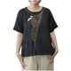 thumbnail image 1 of Camiseta de Manga Corta de Cuello Redondo Bordado de las Mujeres Sueltas de Verano, Top de Poliéster de Moda para Diario, 1 of 3