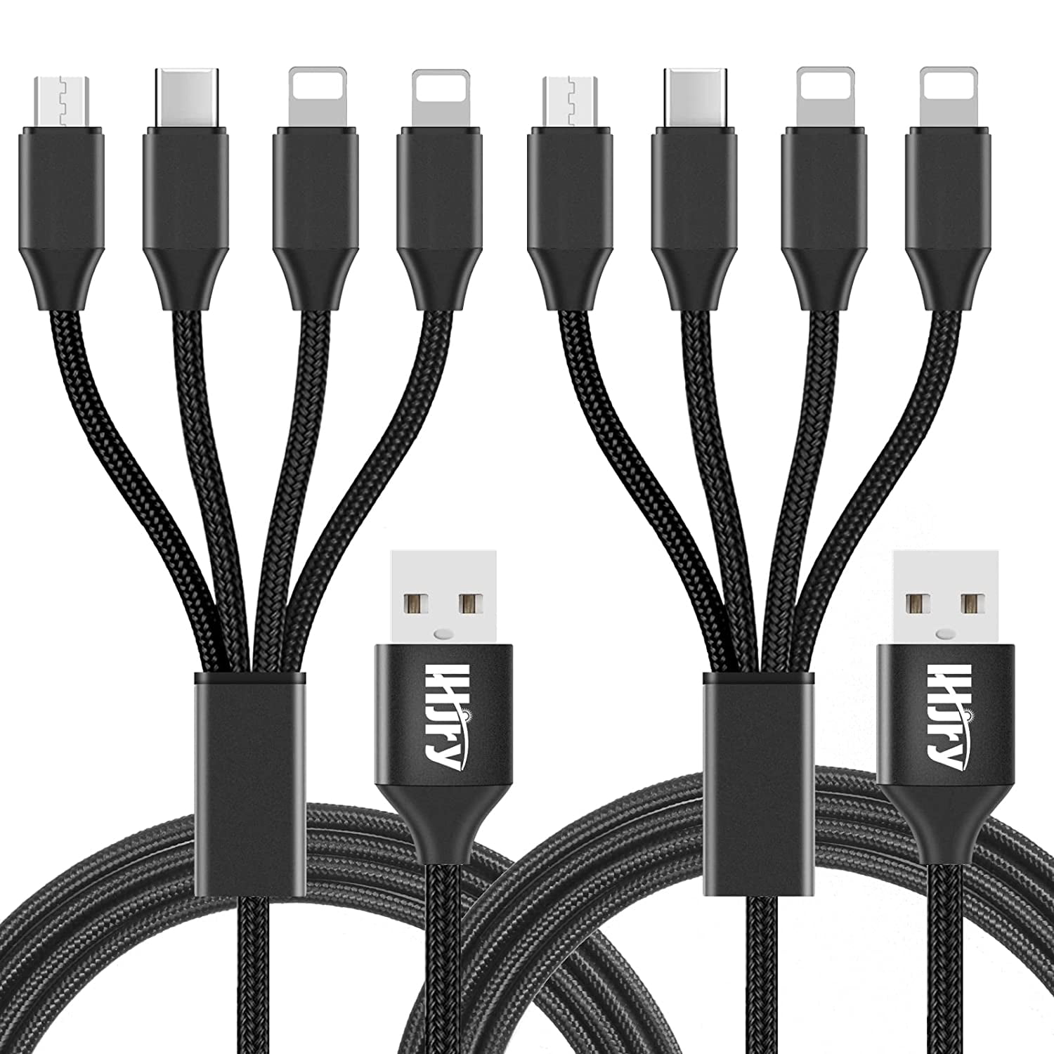 RGHJAR-Travel Essentials, 4 in 1 Multi Charging Cable 2Pack 6.6ft Multiple Charger Cord USB A to USB C/Micro USB Connector for Cell Phone/Tablets/Galaxy/Pads and More