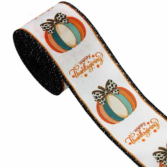 Thanksgiving Wired Ribbon 2.5 Inch X 5 Yards Pumpkin Plaid Fall Ribbon For Wreath Bow Gift Wrapping Tree Front Door Harvests Fall Decor Farmhouses