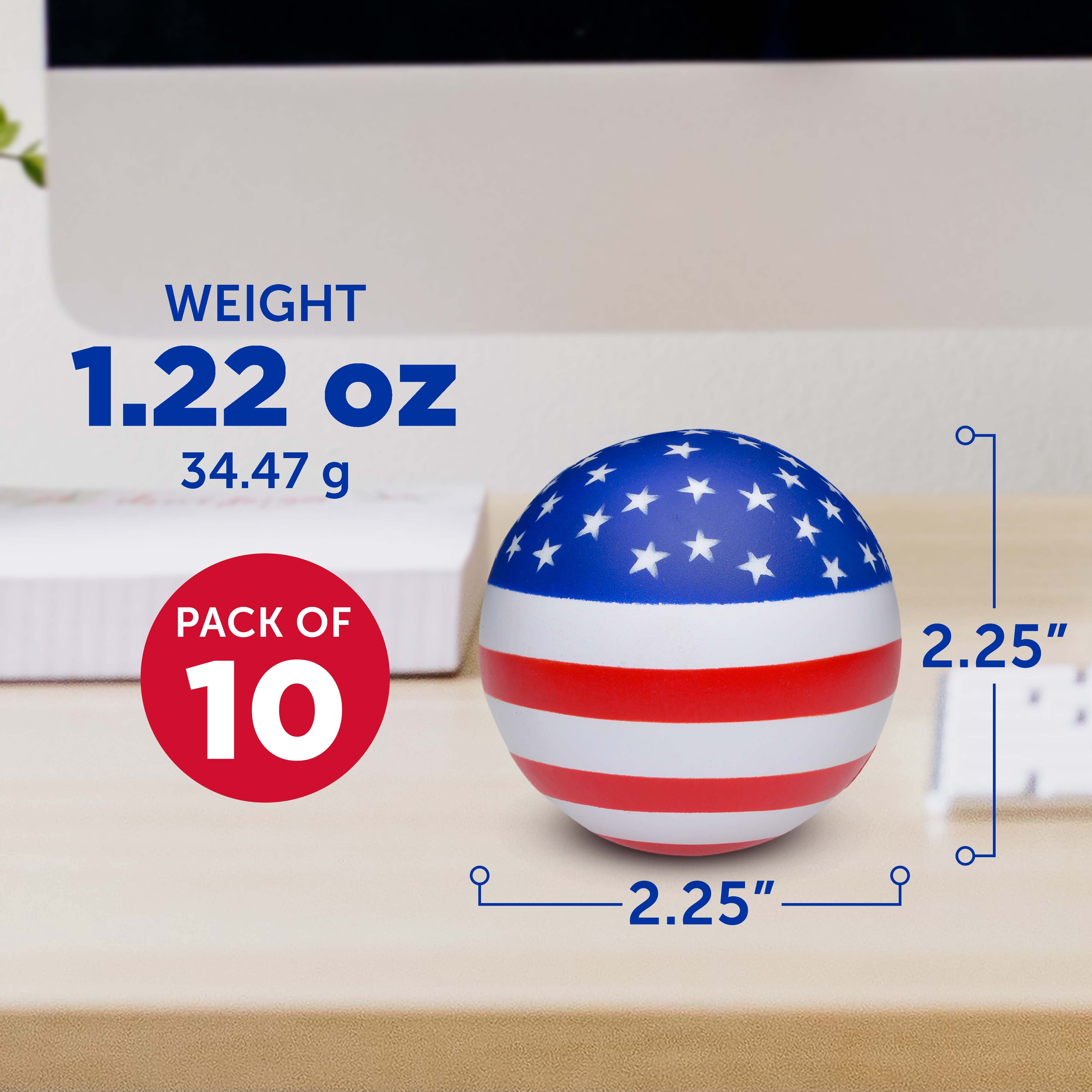 10 American Flag Stress Balls Pack - Round, Stress Reliever, Hand Therapy, Lightweight - USA Flag