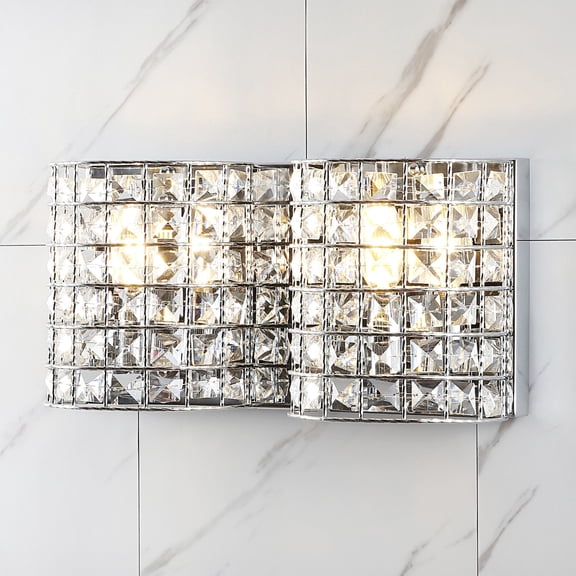 JONATHAN Y Clara Deco 15" 2-Light Metal/Crystal Classic Glam LED Vanity Light, Chrome