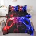 thumbnail image 1 of YST 7Pcs Kids Gamer Comforter Set Queen, Gaming Bedding Comforter Set, Video Games Gamepad Bed In A Bag Neon Glowing Square Geometric Grid Red Blue Bed Sets With Comforter And Sheets, 1 of 1