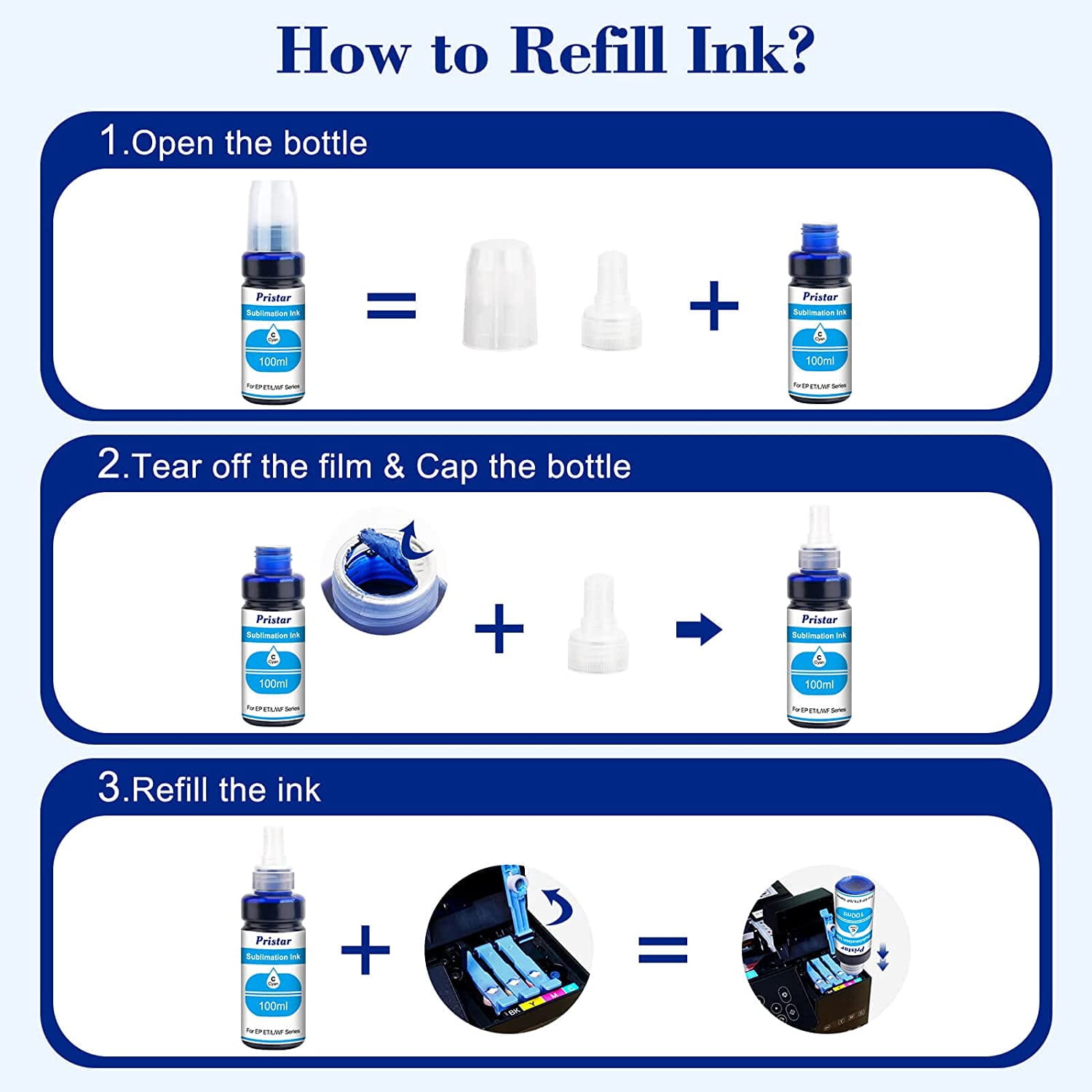 Pristar Sublimation Ink for EPS Ecotank ET 2803 ET-2800 ET-4800 ET-2850 2840 ET-2710 ET 2720 ET 2760 ET-15000 ET-3760