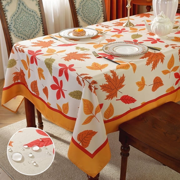 Maple Leaves Pattern Tablecloth Rectangle 60 x 102 Inch Wrinkle Free Non Slip Autumn Vintage Table Cloth, Heavy Weight Fabric Table Cover for Fall, Harvest, Thanksgiving, Country Farmhouse, Orange