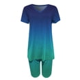 thumbnail image 4 of Short Sets for Women Gradient Color Short Sleeve V Neck T Shirt and Shorts 2 Piece Matching Set Womens Lounge Set, 4 of 7