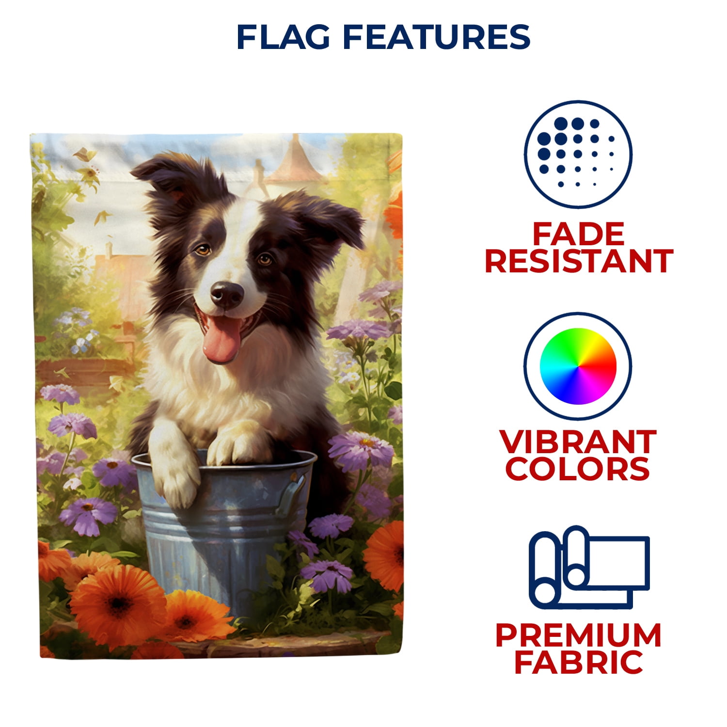 America Forever Spring Summer Border Collie Dog House Flag 28 x 40 inch Double Sided Border Collie Puppy Floral Spring House Flag for Outdoor Dog Flag Yard Decoration