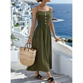 thumbnail image 4 of Women's Spaghetti Strap Button Front Midi Dress Casual Summer Sundress Green XL, 4 of 9