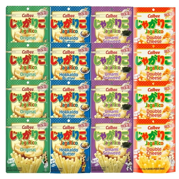 Calbee Jagarico Umami Seaweed Potato, Original Salad, Hokkaido Butter, Low Fat (Pack of 16)