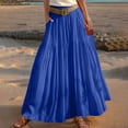 thumbnail image 2 of Women's Skirts Boho Elastic Waist A-Line Maxi Skirts Summer Swing Long Skirt with Pockets For Beach Vacation, 2 of 5