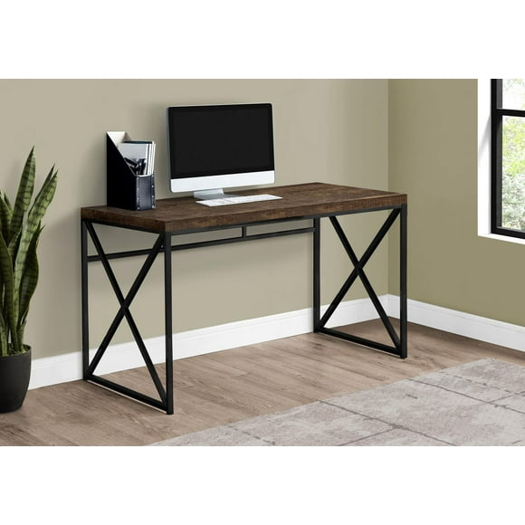 Monarch Specialties Computer Desk, Home Office, Laptop, Work, Metal, Laminate, Brown, Black, Contemporary, Modern